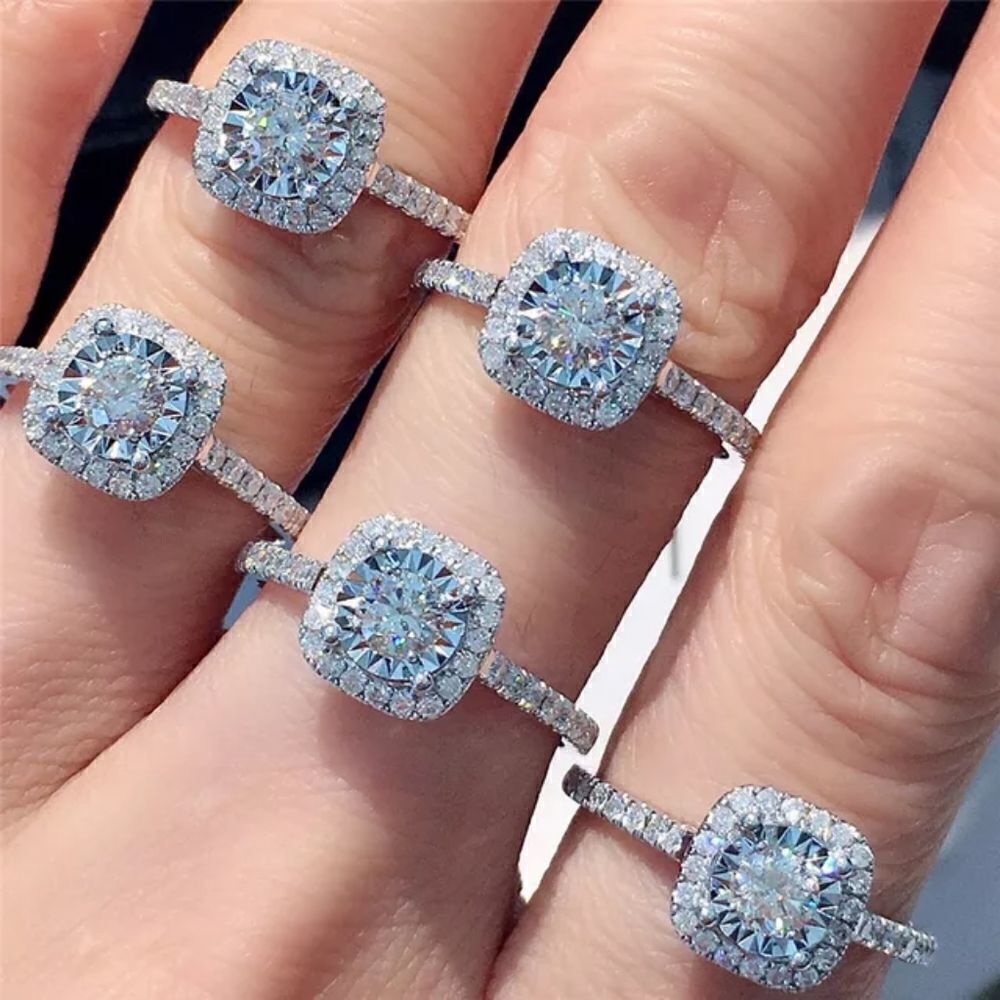 Square Round Stone Ring 